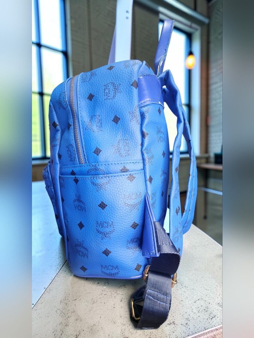 MCM Stark Studded Backpack In Vibrant Blue Visetos Coated Canvas - Picture 3 of 16